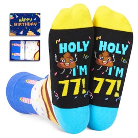 HAPPYPOP 77th Birthday Gifts Ideas Socks - Best Socks for 77 Year Old Men Women, 77th Birthday Gifts for Him Her Elderly Blue