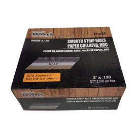 3" x .120 Smooth Shank Framing Nails, Paper Strip Collated, Clipped Head, Hot Dip Galvanized (30-34 Degree) - 2500pcs Box (DHSNS-3.120)