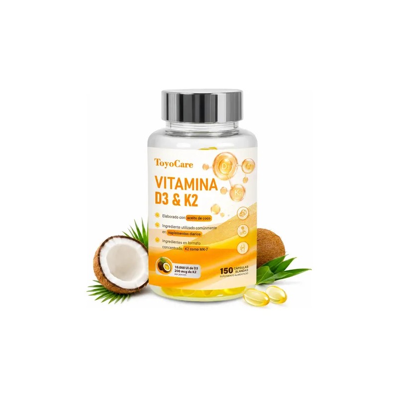 Toyocare Suplemento De Vitamina D3 Y K2 Mk-7, 150 Cápsulas