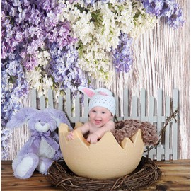 Allenjoy 5x7ft Spring Violet Wood Floral Backdrop Lilac Flowers Wall Decor Rustic Wooden Photo Background for Wedding Baby Shower Mother's Day Photography Photoshoot Props