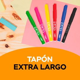 BIC Plumones Visa XL Plumones a Base de Agua Barril Redondo Punta Cónica Colores Intensos Washable Resistente a Caídas 12 Piezas