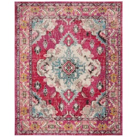 Safavieh Monaco Collection MNC243D Bohemian Chic Medallion Distressed Area Rug, 8' x 11', Pink/Multi