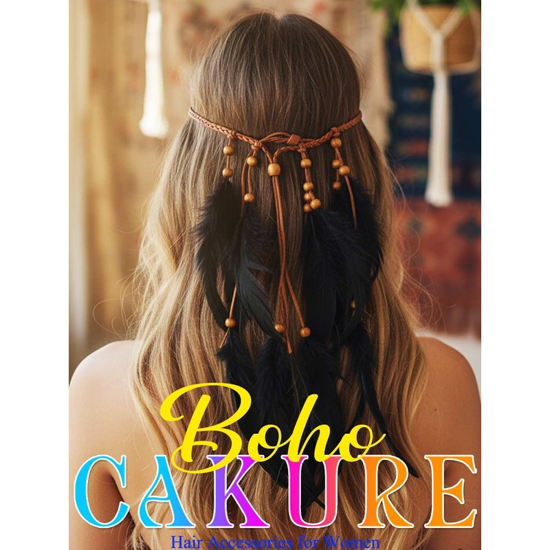 CAKURE Boho Feather Headband Feather Headpiece Hippie Headpiece Gypsy Accessories