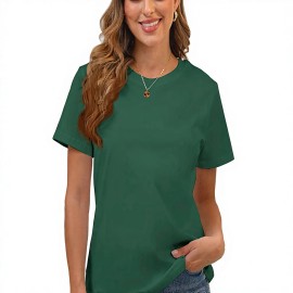 Women's Cute Cotton Crew Neck Short Sleeve Summer T-Shirts Solid Loose Fit Workout TopsColor: 0-red, Size: Small