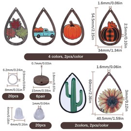 SUNNYCLUE 1 Box 65Pcs Wood Earring Making Kit Wood Charms Wooden Teardrop Charm Sunflowers Pumpkins Maple Leaf Charm Autumn Fall Charm Thanksgiving Charms for jewellery Making Kits Women DIY Supplies