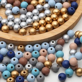 HERZWILD 400Pcs Colorful Round Wooden Beads Assorted Color Natural Wooden Beads Blue Festival Wooden Beads Painted Wood Spacer Loose Beads for DIY Jewelry Making Supplies(12mm)