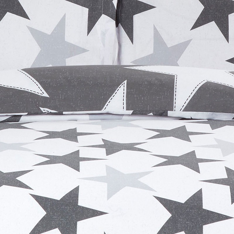 Rapport Stars Reversible Duvet Cover Bed Set, Polycotton Grey, Single