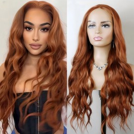 MSMYRNS Auburn Red Brown Color Long Wavy Wig For Women Girls Daily Party Wig Heat Resistant Synthetic Wig Lace Front Costume Wig
