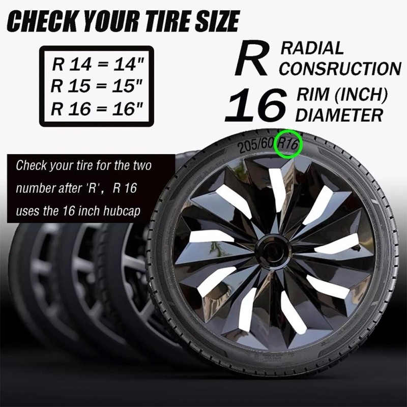 TSUINZ 4 Black Snap-On Wheel Covers for 16" Tires &