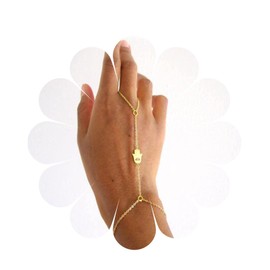Yheakne Boho Hamsa Finger Ring Bracelet Gold Ring Wrist Bracelet Hand Chain Vintage Slave Bracelet Hand Harness Chain Bracelet Jewellery for Women and Girls Gifts