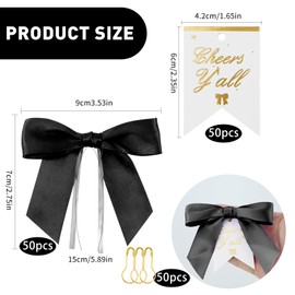 50 Set Satin Ribbon Bows,Cheers y All Bottle Tags,Champagne Bottle Twist Tie Bows with Card for Wedding Birthday Beach Party Baby Shower Bridal Shower Christmas Decoration(Black)