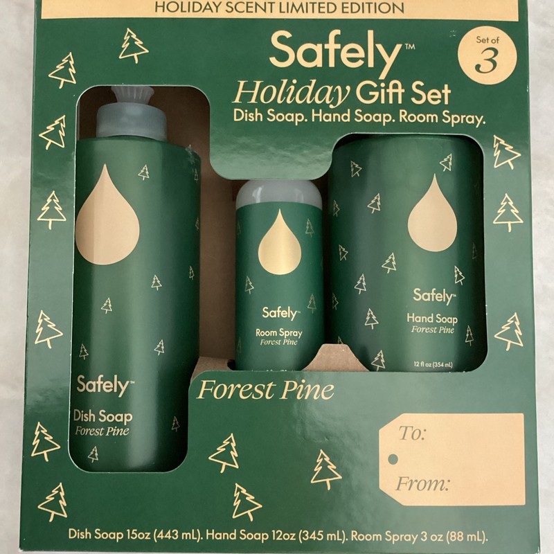 Safely 3 Piece Holiday Gift Set Dish Soap, Hand Soap,