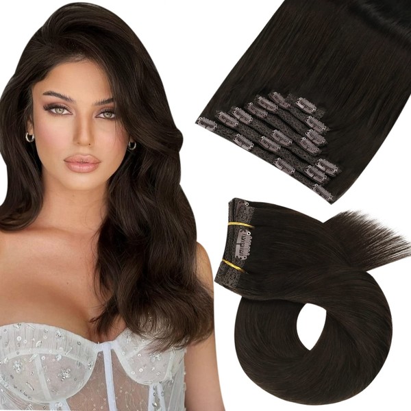 Moresoo Clip-In Extensions, Brown Hair Extensions, Clips, Remy Real, Brown