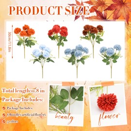 Wavyknot 6 Pcs Artificial Chrysanthemum Flower Blue and Orange Faux Fall Kiku Mums Flower Artificial Ball Chrysanthemum Floral for Fall Table Centerpieces Vase Kitchen Home Indoor Decoration