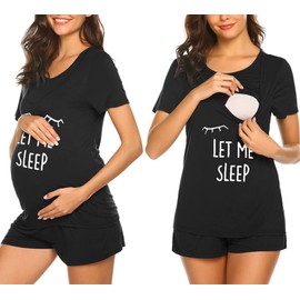 Ekouaer Nursing Pajamas for Breastfeeding Nursing Pjs Maternity Sleepwear Hospital Delivery Pregnancy Clothes Black Sleep S