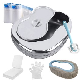 Bed Pan Set Stainless Steel Bed Pans for Elderly Females Men Disabled Bedpan with 30 Liners Disposable and Absorbent Pads Spill Proof Bedpans for Women Large Heavy Duty Bedpan with Lid