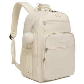 VANKANY Laptop Bookbag for College Women, Teens Girls School Backpack Big Student Aesthetic Middle High School Bag, Mochilas Escolares, Beige