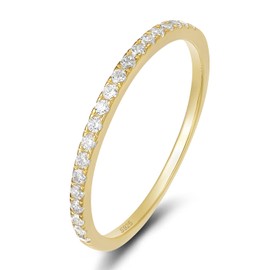 EAMTI 2mm 925 Sterling Silver Gold Wedding Band Cubic Zirconia Half Eternity Stackable Engagement Ring Size 12