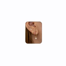 Roheafer 3 Pairs Gold Earrings for Women Trendy 14k Gold Plated Hoop Earrings Hypoallergenic Water Drop Earring Sets for Multiple Piercing Gold Stud Earrings for Women Gifts