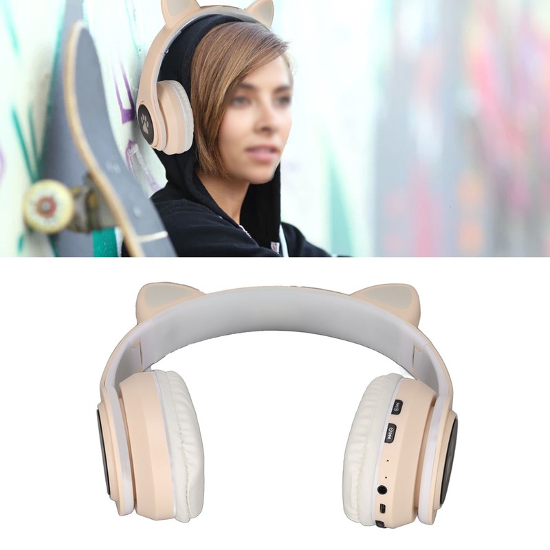 Glowing Cat Ears Bluetooth Headphone Bass Foldable Wireless Headwear Breathing
