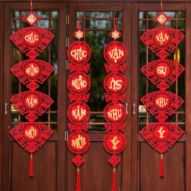 Vercraft 2 Set Vietnamese New Year Red Hanging Couplets 2026 Vietnamese Lunar New Year Decorations Spring Festival Banner Traditional Vietnam Door Sign(Traditional)