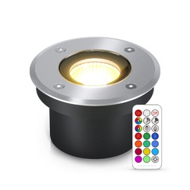 lambado® Flat LED Floor Spotlight for Outdoor Use with RGB Colour Changing Dimmable with Remote Control - Round Floor Light/Recessed Floor Spotlight IP67 Made of Stainless Steel - Driveable &