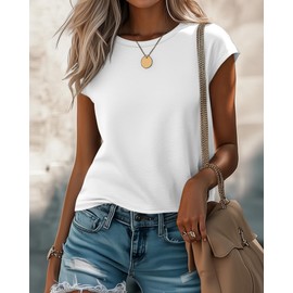 Huukeay 3 Pack Women's Cap Sleeve Tops Basic Cotton Tee Shirts Summer Casual Crew Neck Trendy Clothes 2025 Fashion(Peach Pink, White, Black,X-Large)