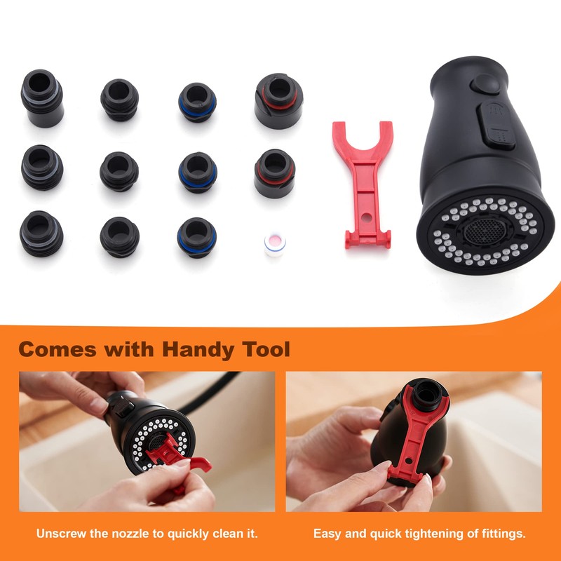 TIORIY Pull Down Kitchen Faucet Head Replacement, 3 Functions Kitchen