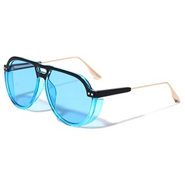 Plastic Lens Shield Flat Top Round Lens Aviator Sunglasses AV-5425 (Blue)