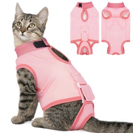 BRKURLEG Cat Recovery Suit for Female Male Anti-Licking Pet Surgical Pajamas Kitten Recovery Suit Cat Spay Recovery Suit Female Abdominal Wounds Skin Diseases Protection, Pink, L