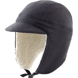 Magracy Unisex Men's Women's Outdoor Winter Earflap Hat Fleece Warm Hats with Viosr Windproof Aviator Pilot Cap Dark Grey
