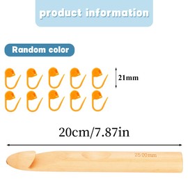 Wooden Crochet Hooks, 25mm Wooden Handle Crochet Hook Bamboo Knitting Crochet Needles with 10 pcs Knitting Stitch Markers for Handcraft Crocheting