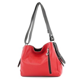 modamoda de T220 Women's Leather Shoulder Bag Handbag Small Handmade in Italy, Red/dark brown