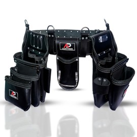 Ap-Leather Pro-302 Premium Oil Tanned Leather Tool Belt, Carpenter Tool bag | Tool Belt 29 Pockets Tool Pouch with 4 Loops, Carpenter, for 30" to 52" (Maroon, Full Siza) (Black, Full Size)