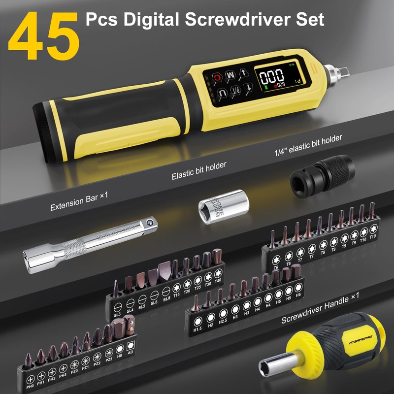 ATsafepro Digital Torque Screwdriver Set, 0.8-53.1 in-lbs/0.09-6 Nm, 45 PCS