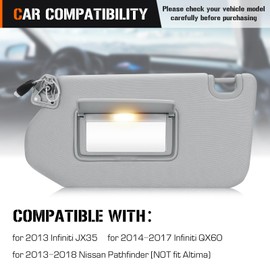Sun Visor with Light for 2013-2018 Nissan Pathfinder, 2014-2017 Infiniti QX60, 2013 JX35, Left Driver Side Gray Sunvisor Replacement 96401-9PB0A