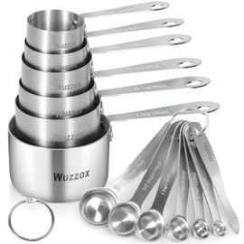 Wuzzox Stainless Steel Measuring Cups & Spoons Set of 13, Stackable Metal Measuring Cups & Spoons, Kitchen Gadgets for Cooking & Baking