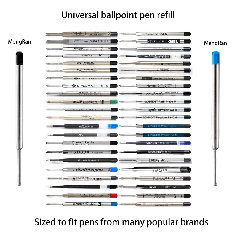 MengRan 3.9'' Ballpoint Ink Pen Refills,1mm Medium Tip,Compatible with Parker