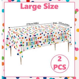 Maxqzin 2Pack Happy Birthday Tablecloth Birthday Table Cloth Disposable Birthday Party Tablecloth Rectangle Table Cover Birthday Table Covers for Birthday Party Baby Shower Decoration 108 x 54 Inches