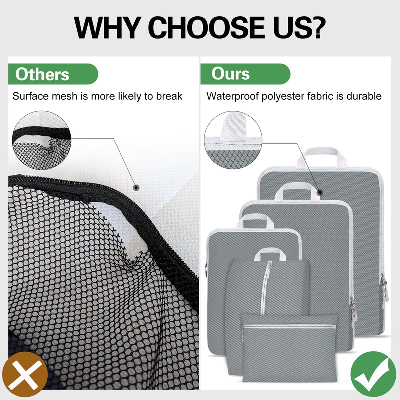 Compression Packing Cubes Set, Ultralight Expandable Travel Organizers for Carry