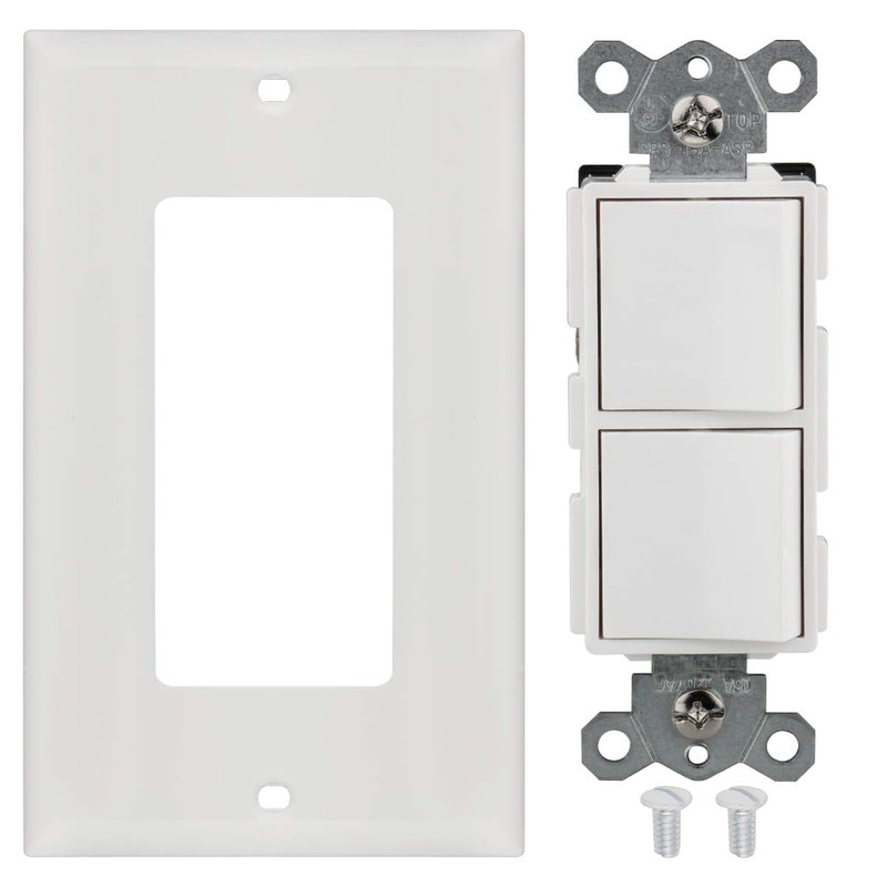 Baomain 2-Pack Duplex Rocker Switch with Wall Plate, 15 Amp,