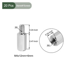 YOKIVE Pack of 20 M4 Spacer Screws Nickel-Plated Hexagonal PCB Spacers Keep Height Consistent Perfect for Motherboard (Silver Tone 12 mm + 6 mm)