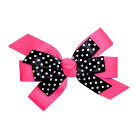 WD2U Girls 4.5" Black Dotted Grosgrain Boutique Hair Bow Alligator Clip (Fuchsia Pink)