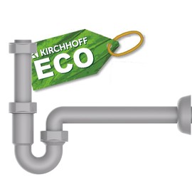 KIRCHHOFF ECO-SAVE 98801049 Siphon, Sustainable Drain, Odour Trap Made of Recycled Plastic, Drain Fitting for Sink and Washbasin, Pipe Siphon 98801049, Grey