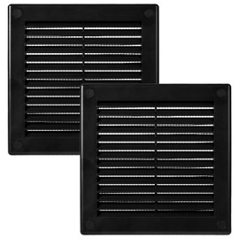 Vent Systems 8" x 8" Inch (Opening Dimensions) - Pack of 2 - Black Plastic Soffit Vent Cover - Durable Square Air Vent Grille with Mesh Screen - Ventilation Grill Wall, Ceiling Indoor, Outdoor