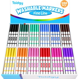 Toidgy 288 PCS Washable Markers for Kids, Colored Markers Bulk for School, Thin Marker Set in 12 Assorting Colors, Fine Line Marker with Conical Tip, Back to School Supplies, Classroom Must Haves