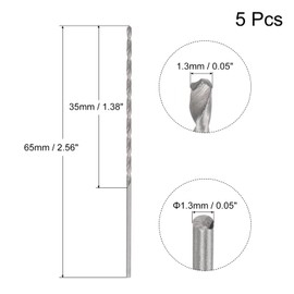 sourcing map 5 Pcs 1.3mm Mini Micro Twist Drill Bits, High-Speed Steel Straight Shank Extra Long Drill Bit 65mm for Aluminum Alloy