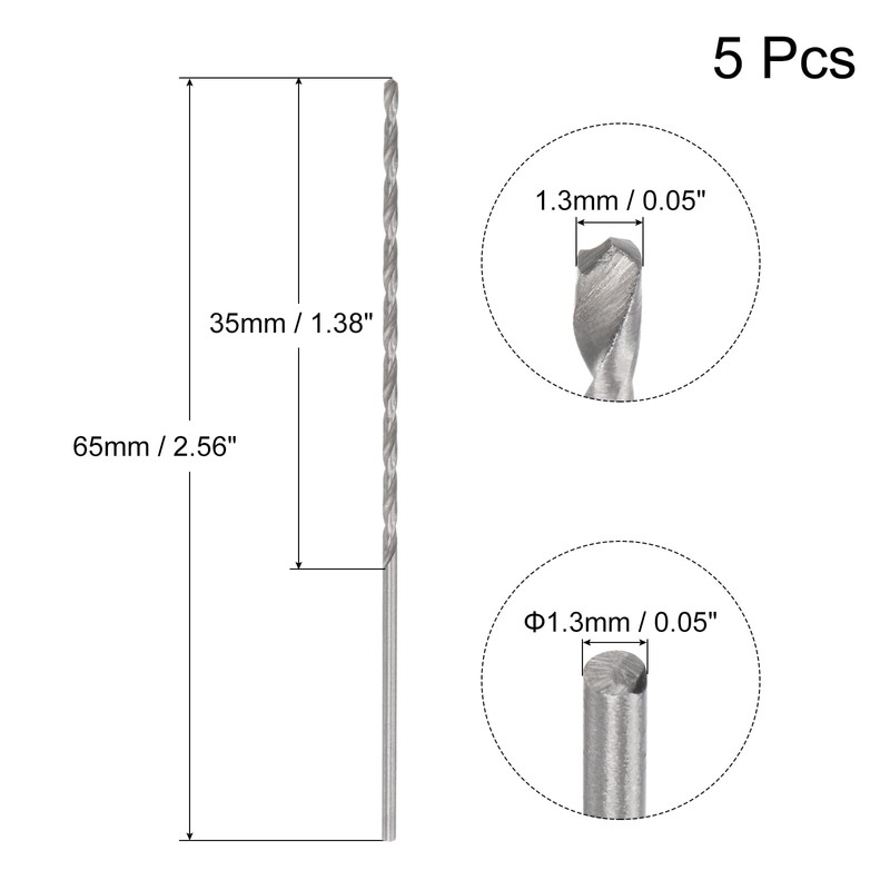 sourcing map 5 Pcs 1.3mm Mini Micro Twist Drill Bits,