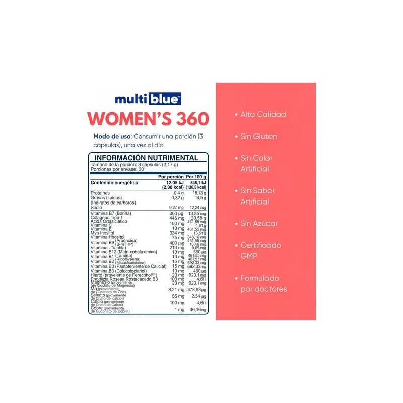 Multiblue Womens 360 Colágeno Biotina Vitaminas Mujer 90cap Sabor