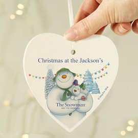 Custom The Snowman and the Snowdog Wooden Heart Decoration - Perfect for Christmas